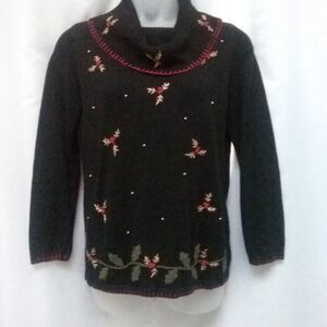 Basic Editions Tunic Sweater Cowl Neck Embellished Holiday Ugly Christmas Small